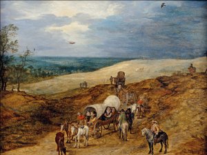 Landschap met wagens door Jan the Elder Brueghel